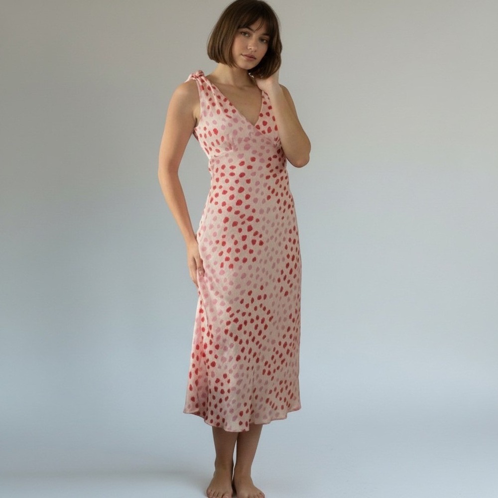 BCBGeneration Barbiecore Pink Heart Print Midi Dress Coquette Romantic Satin - 4